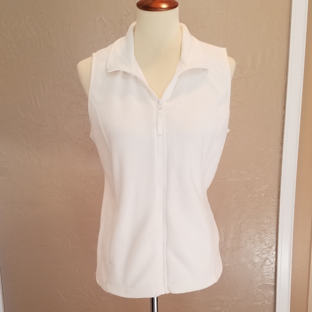 Made For Life Fleece Zip Up Vest White Mock Neck Medium